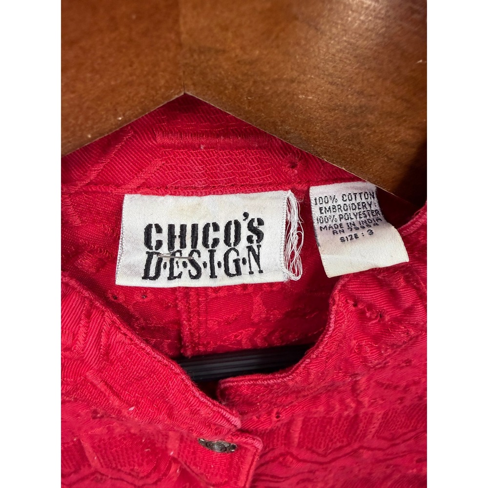 Chico's Design Jacket Womens Red Embroidered Eyelet Cotton Button Up Size 3 - Picture 5 of 8